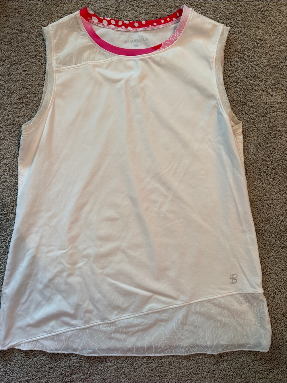 Women's White Sleeveless Tank Top with Pink Trim